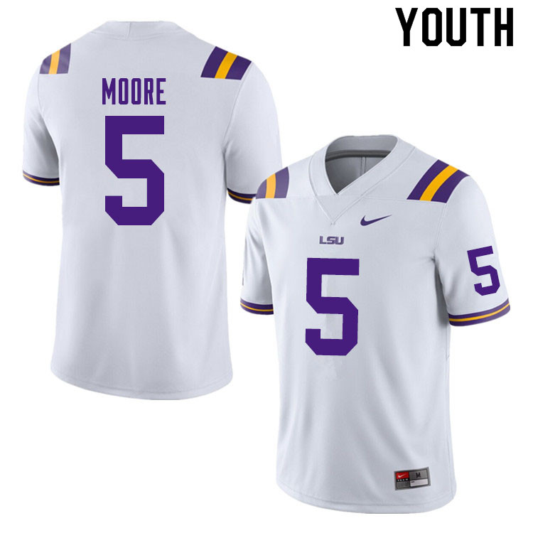 Youth #5 Koy Moore LSU Tigers College Football Jerseys Sale-White